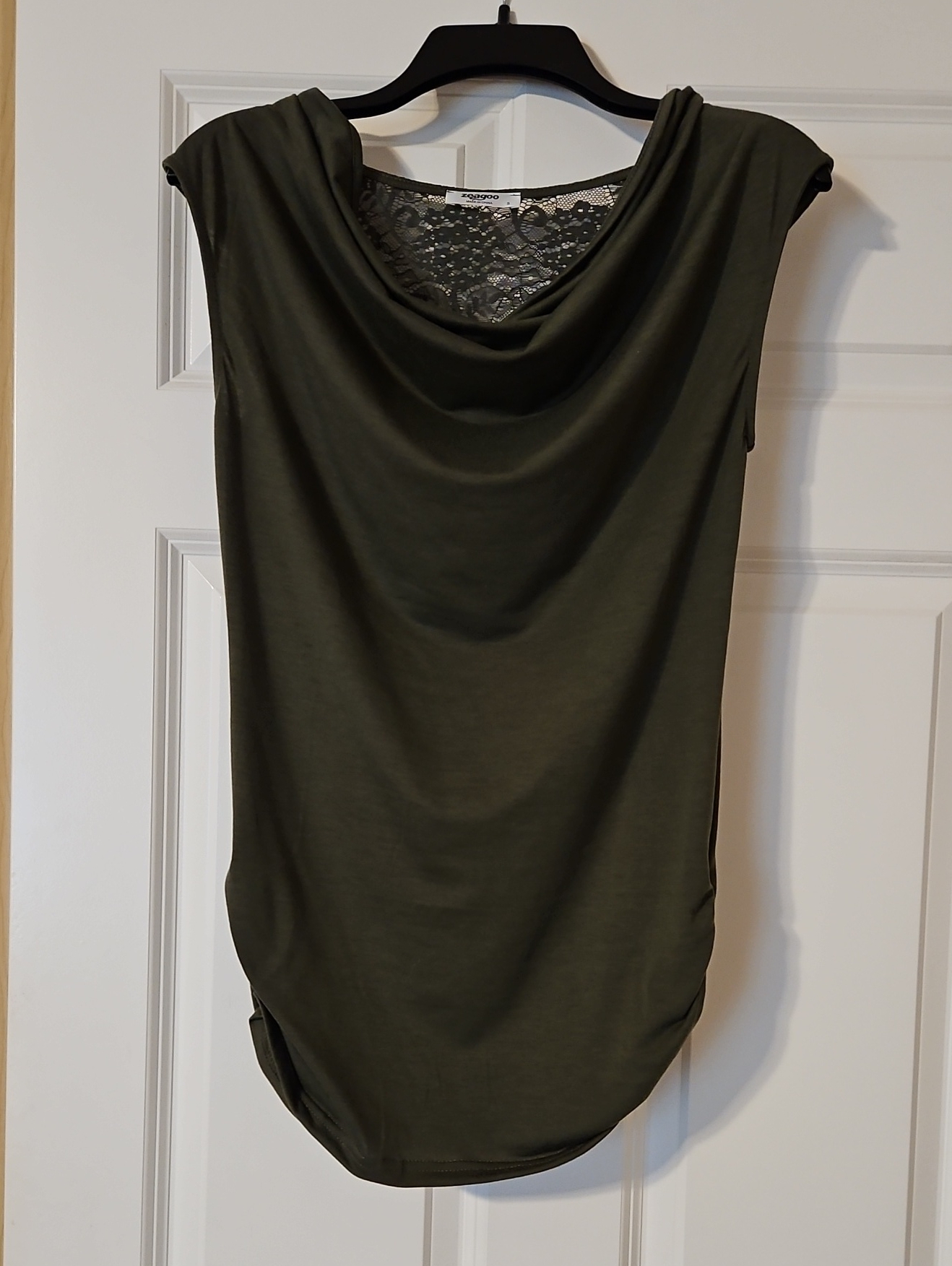 Zeagoo Olive Green Cowl Neck Lace-Back Sleeveless Top